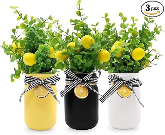 Lemon Mason Jar Table Centerpiece Faux Lemon Kitchen Decor and Accessories Lemona with Artificial... | Amazon (US)