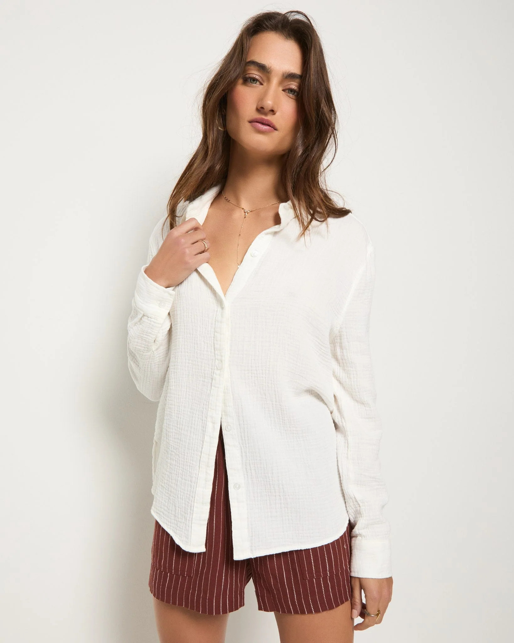 Whitecap Gauze Button Up Shirt - White / M | Seventy Eight and Sunny