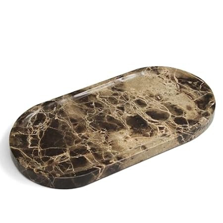 YMXYJM 100% Real Natural Marble Tray for Bathroom, Luxury Dark Brown Stone Vanity Tray, Decorative Oval Trays for Countertop Storage, Organizer, Vanity, Dresser, Kitchen, Home Decor, 11.8" x 6", Brown | Amazon (US)