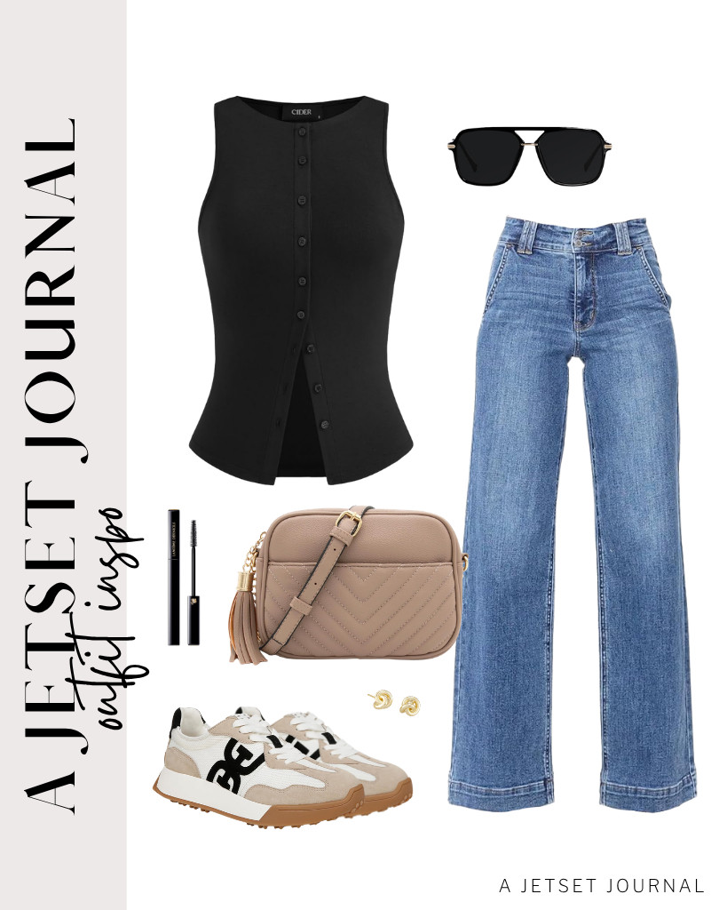 This outfit is everything! Just wear this black button-down tank top from CIDER, wide-leg jeans, and Sam Edelman shoes for a chic look. Style it with this FashionPuzzle camera bag and retro square sunnies. Complete the look with this Lancôme mascara.


#LTKSeasonal #LTKSaleAlert #LTKTravel 

 