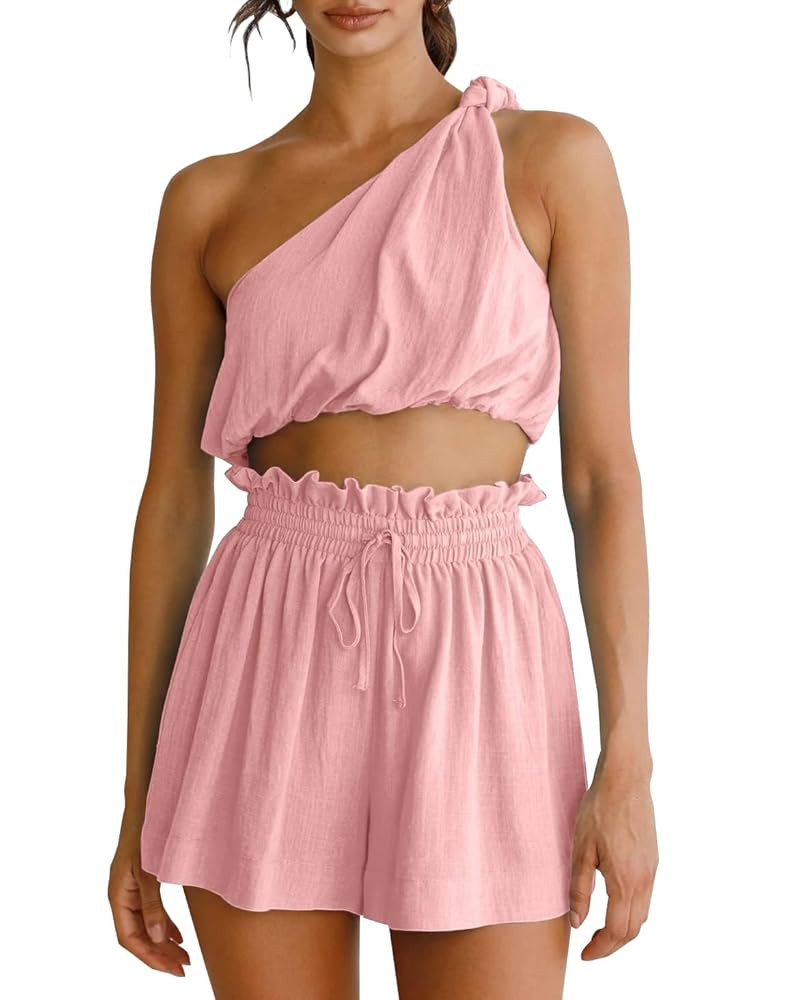 Imily Bela Womens 2 Piece Outfits Linen Matching Sets Two Piece Crop Tops and Paper Bag Waist Sho... | Amazon (US)