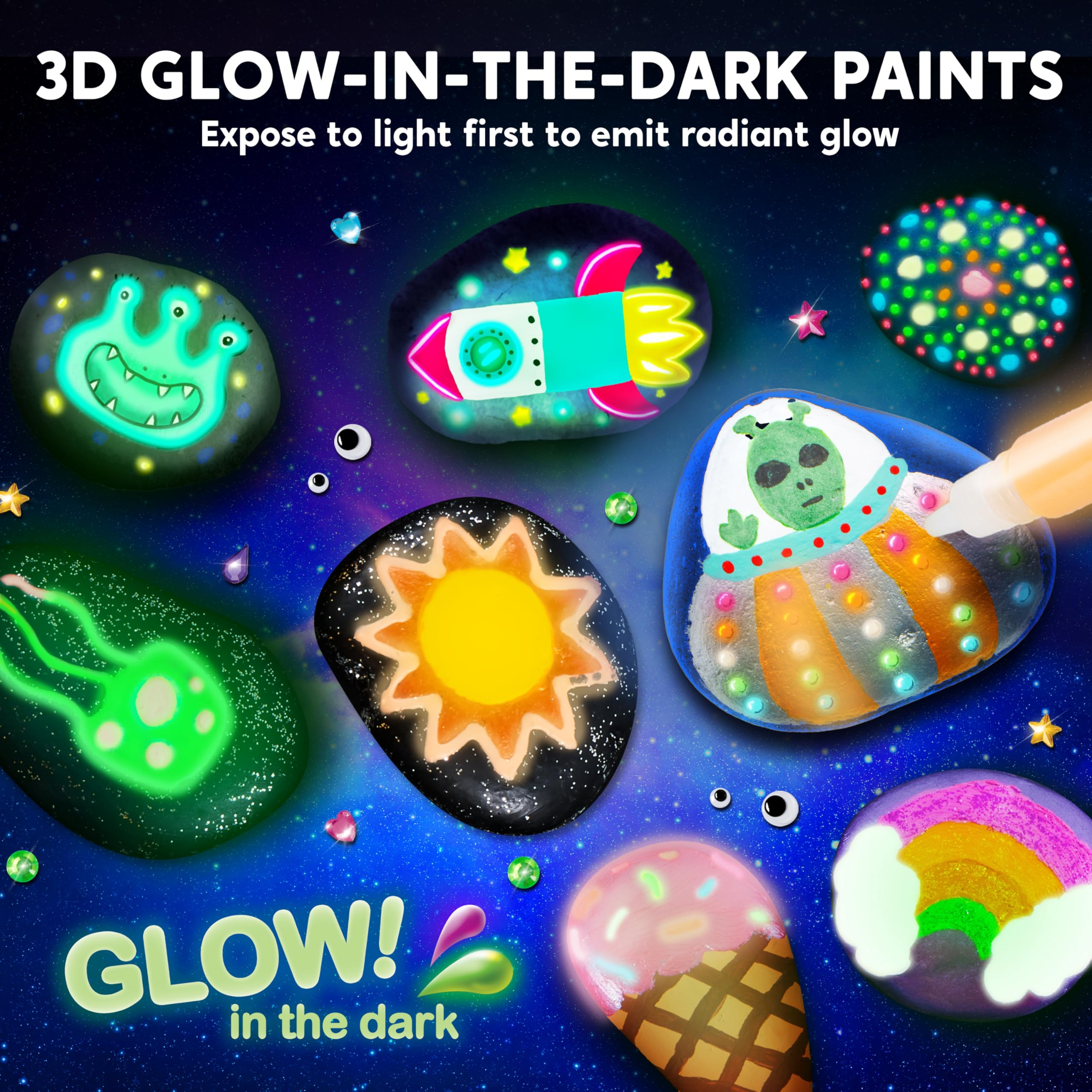 Rock Painting Kit- Glow in The Dark Rock Kit, Arts and Crafts for Kids Ages 6-12, Art Supplies To... | Amazon (US)