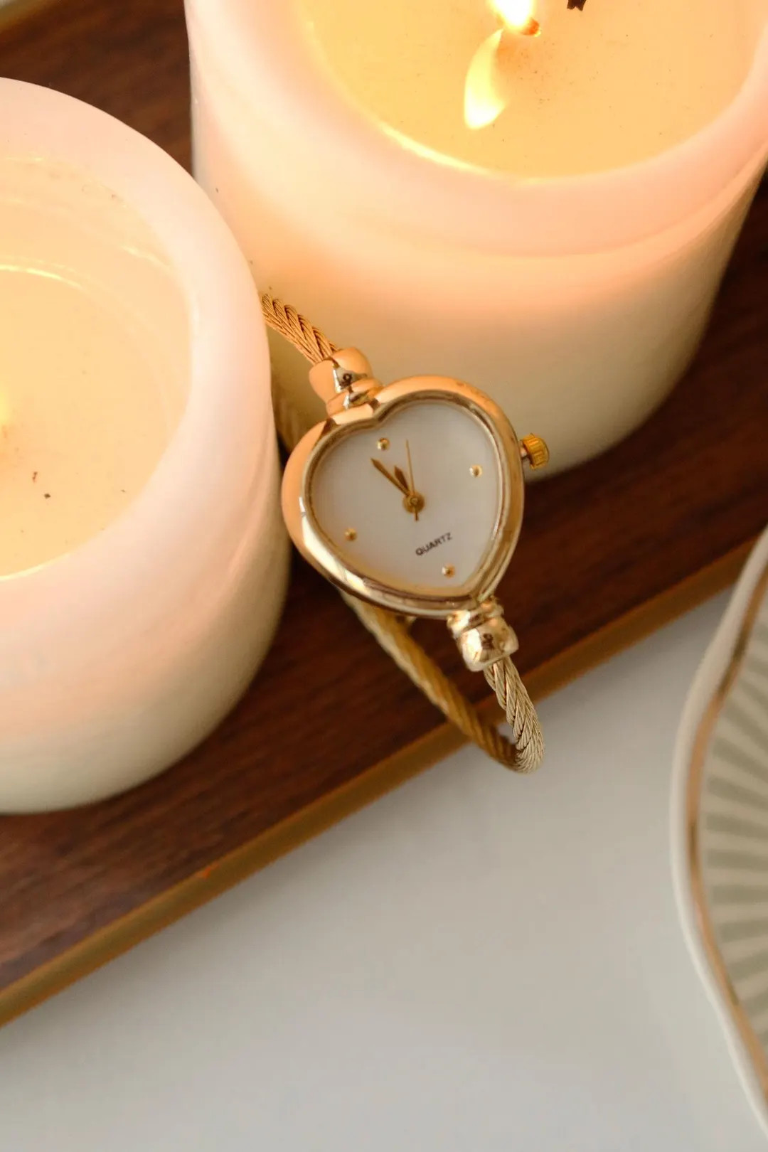 Heart Shaped Cuff Watch, Dainty Gold Bangle Wristwatch, Romantic Valentine's Day Gift for Her, Ti... | Etsy (US)