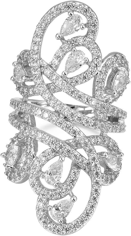 Jewelry Vintage Style Rhodium Plated Cubic Zirconia Full Finger Armor Statement Ring | Amazon (US)