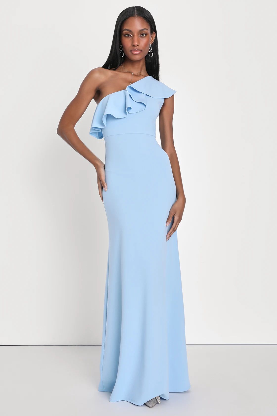 Last Forever Powder Blue One-Shoulder Ruffle Maxi Dress | Lulus (US)