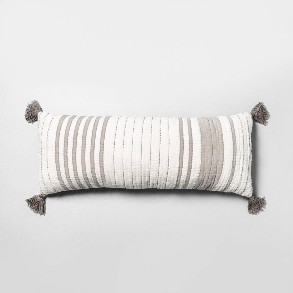 Oversized Striped Lumbar Throw Pillow Gray / Sour Cream - Hearth & Hand with Magnolia | Target