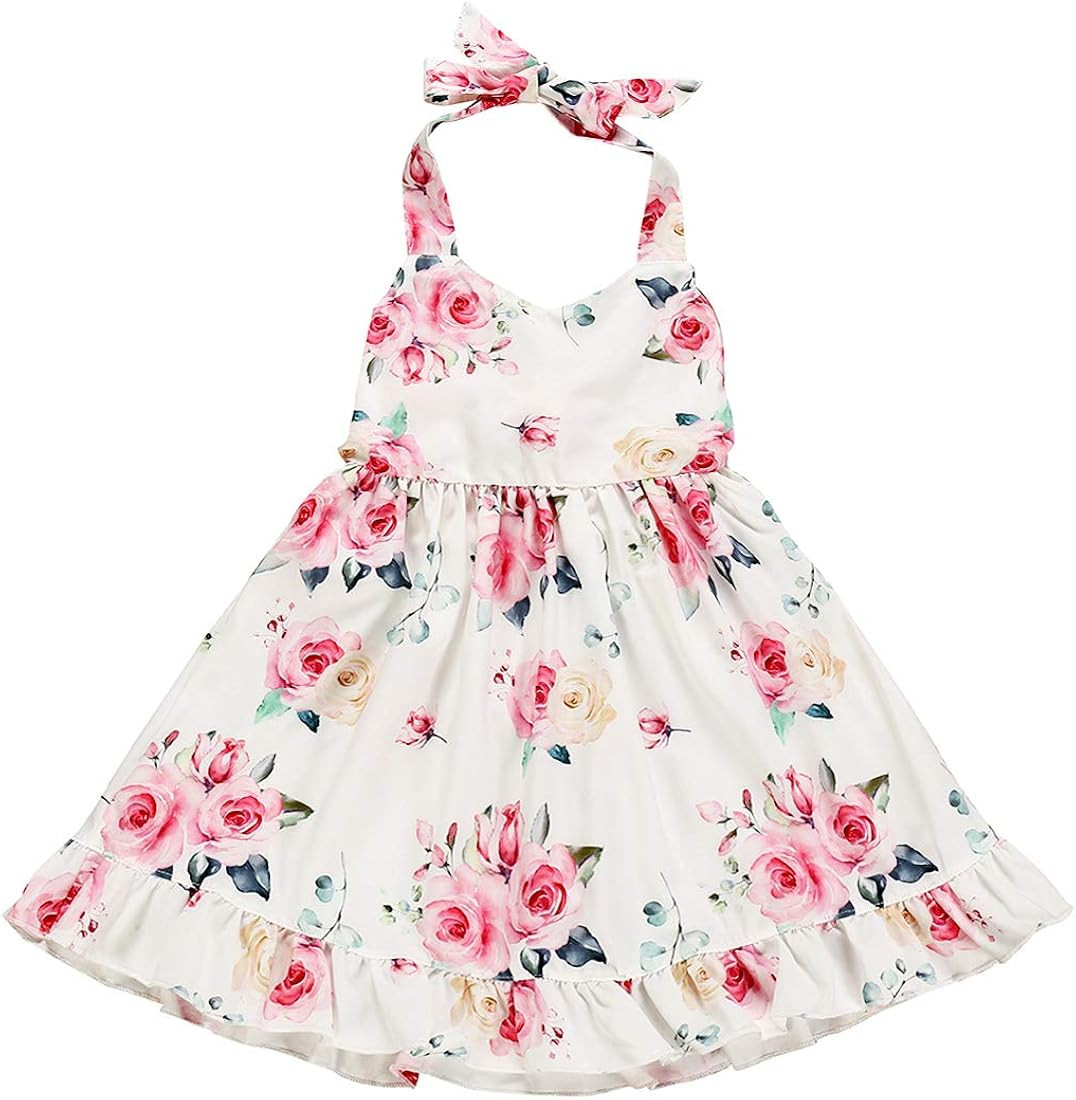 CRAZY GOTEND Toddler Vintage Floral Girls Dress Baby Backless Sundress Sleeveless Matching Outfits | Amazon (US)