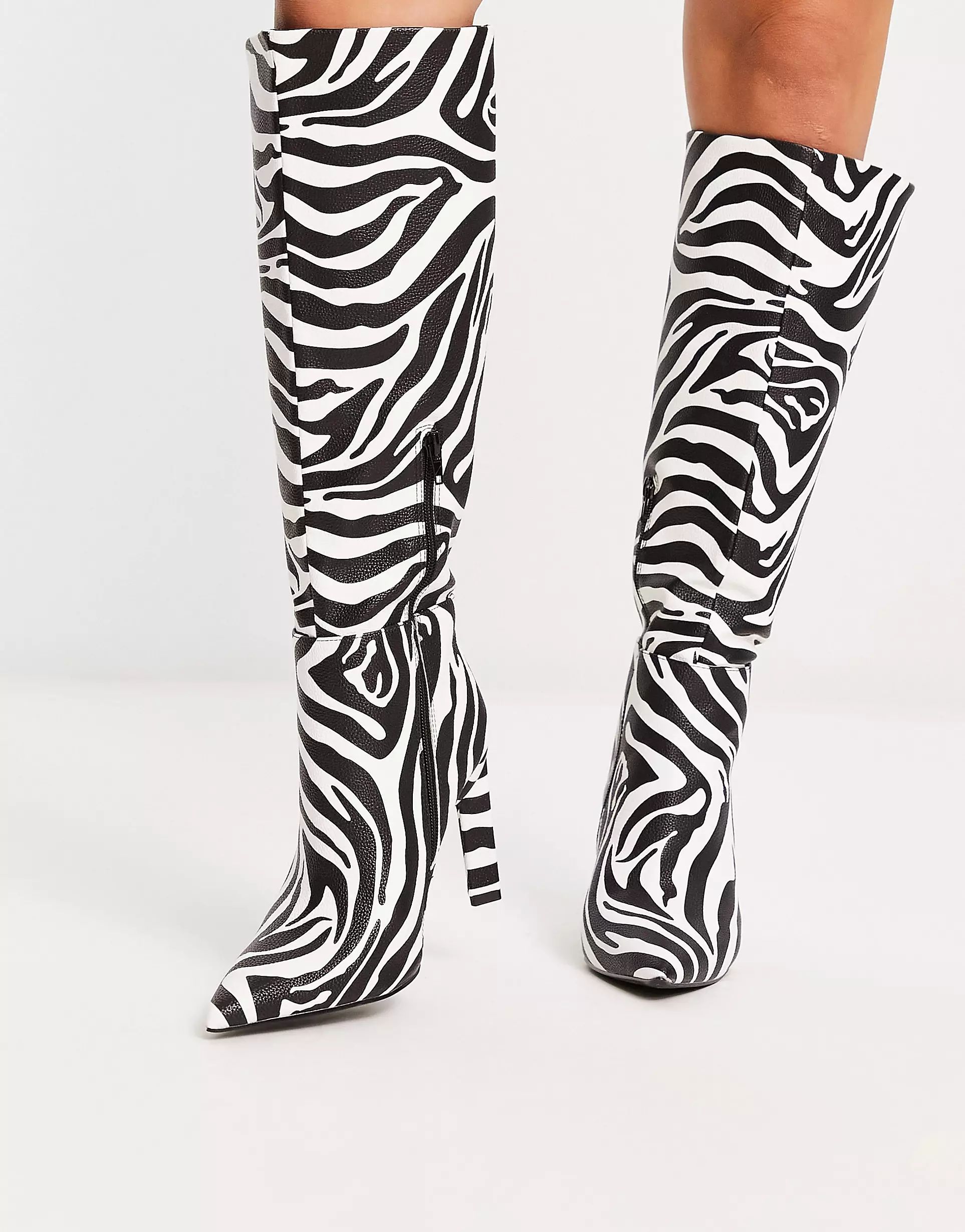 ASOS DESIGN Wide Fit Cancun knee-high boots in zebra | ASOS (Global)
