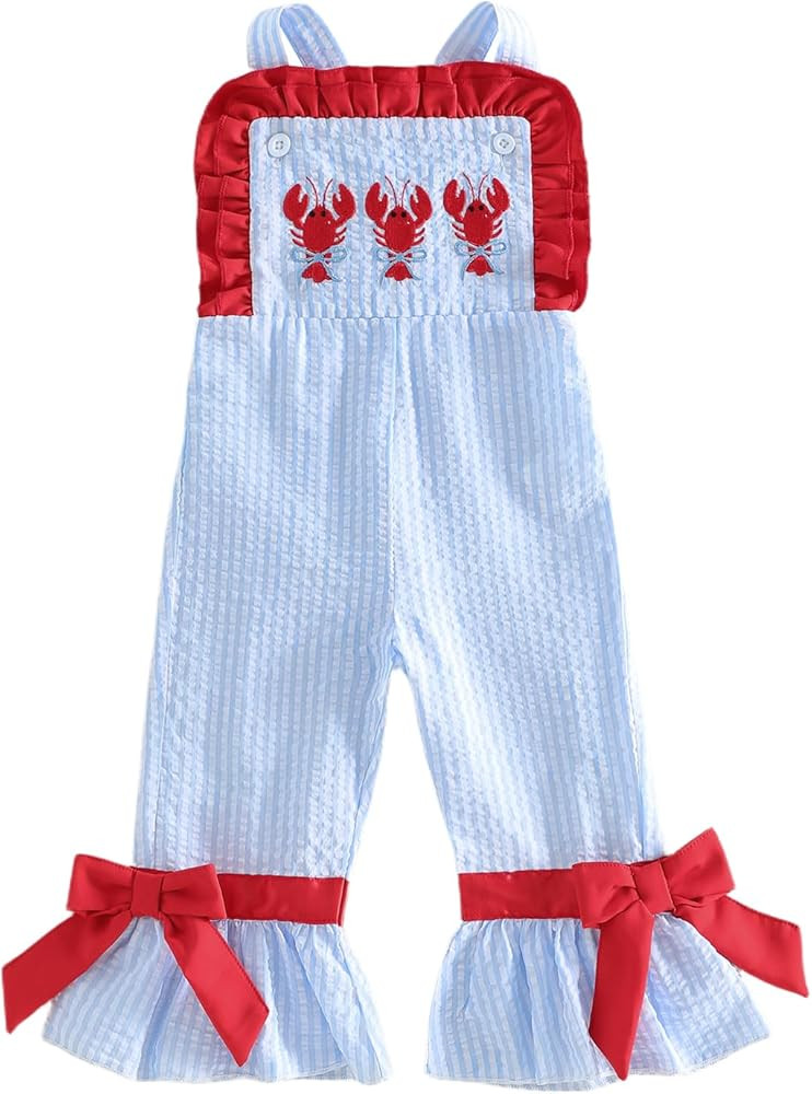 YINGISFITM Toddler Girl Overalls Baby Summer Outfit Sleeveless Lobster Bell-Bottom One Piece Romp... | Amazon (US)
