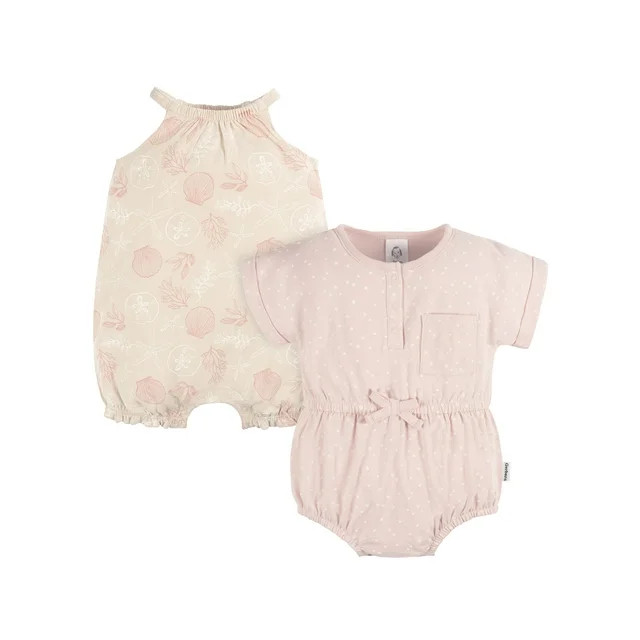 Gerber Baby Girl Rompers, 2-Pack, Sizes 0/3 Months - 24 Months | Walmart (US)
