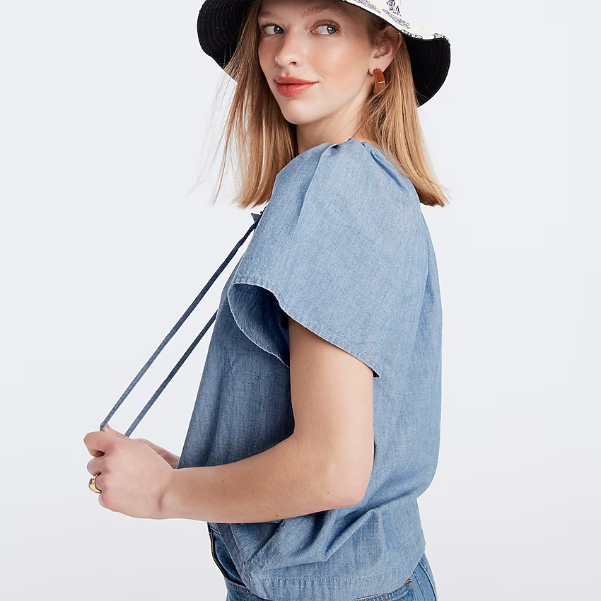 Tie-neck chambray top | J. Crew US