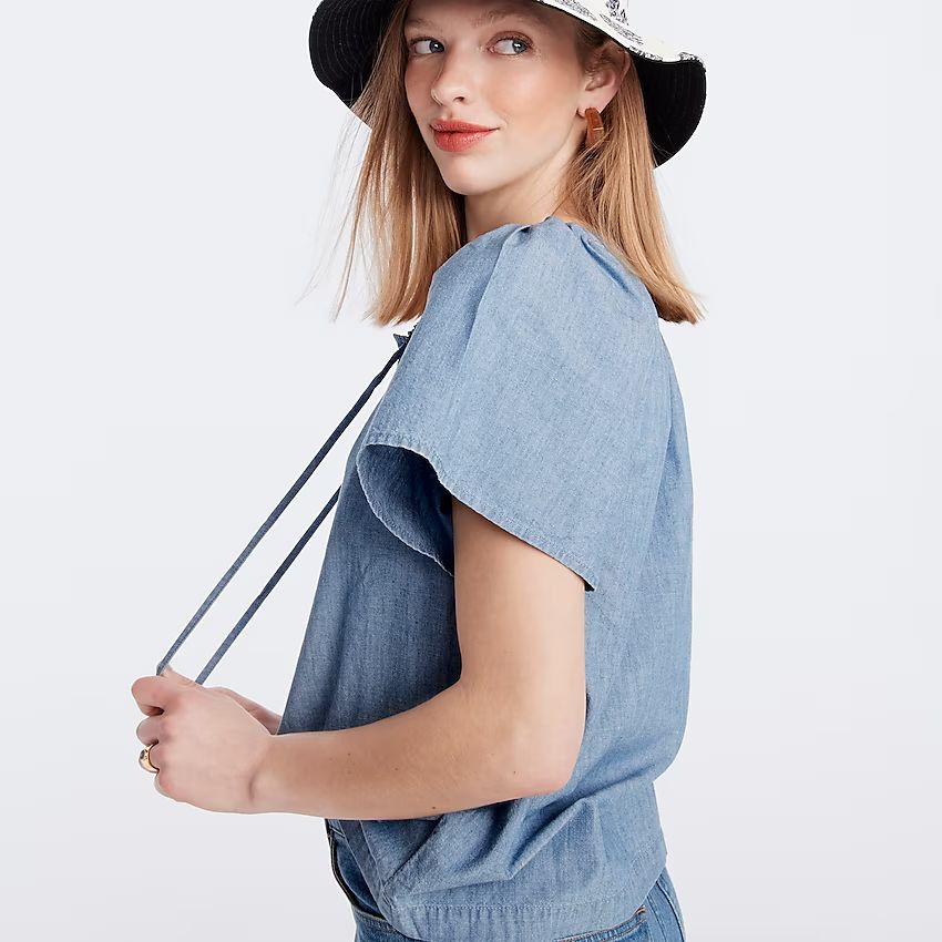 Tie-neck chambray top | J.Crew US