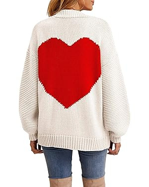 Nulibenna Women Knitted Heart Patch Open Front Long Sleeve Chunky Oversized Cardigan Sweater Loos... | Amazon (US)