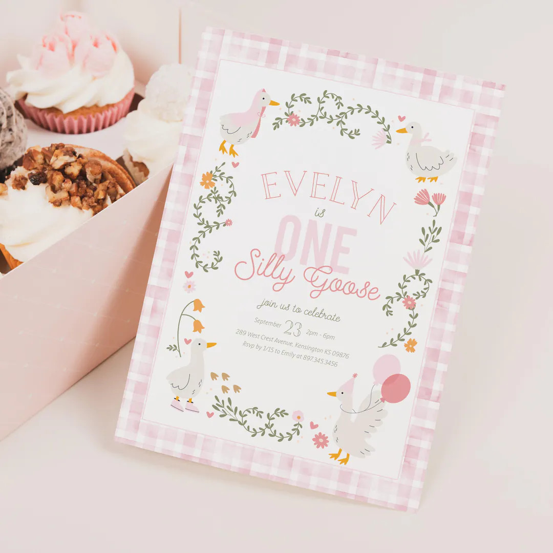 Editable One Silly Goose Girl Birthday Invitation - First Birthday Goose Invitation - Goose Pink ... | Etsy (US)