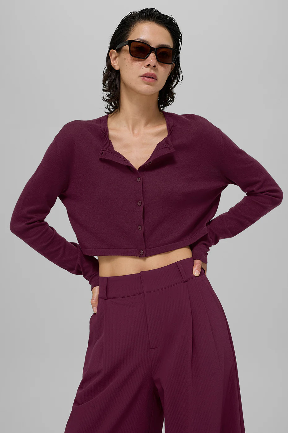 Faux Leather Cropped Premier Bomber - Burgundy | Alo Yoga (US)