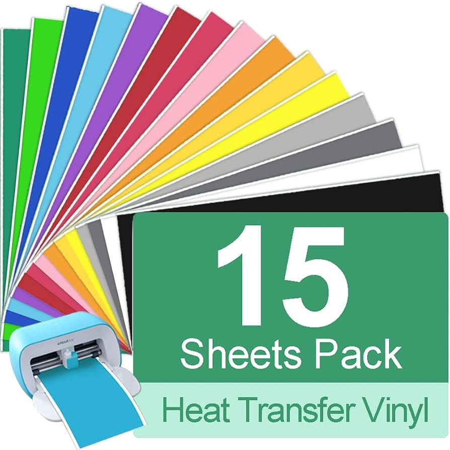Smart Iron On for Cricut Joy, 15 Packs 5.5 * 12 in HTV Heat Transfer Vinyl Flex Film Plotter Text... | Amazon (US)