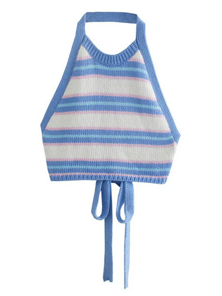 'Elga' Halter-neck Striped Knitted Top | Goodnight Macaroon