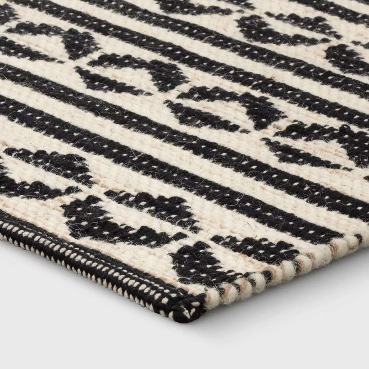 2'6"x4' Geometric Woven Accent Rug Black - Threshold™: Handmade Cotton Wool Jute Flat Pile Indo... | Target