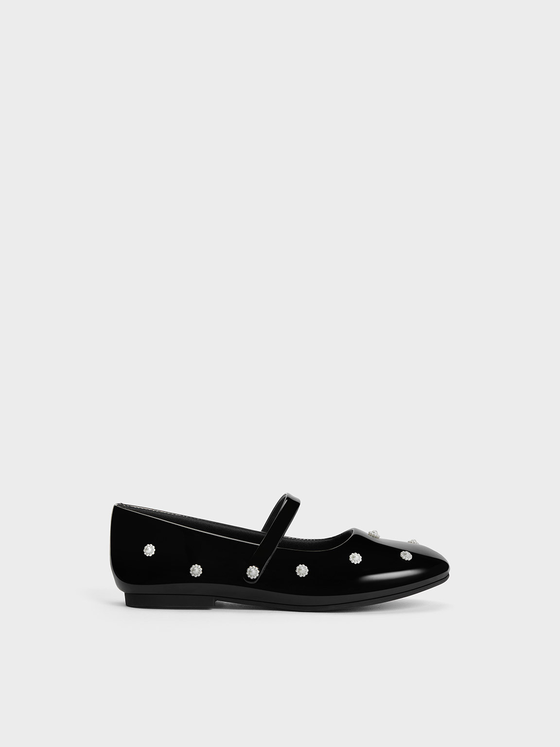 Girls' Patent Flower-Beaded Mary Janes
 - Black Patent | Charles & Keith UK