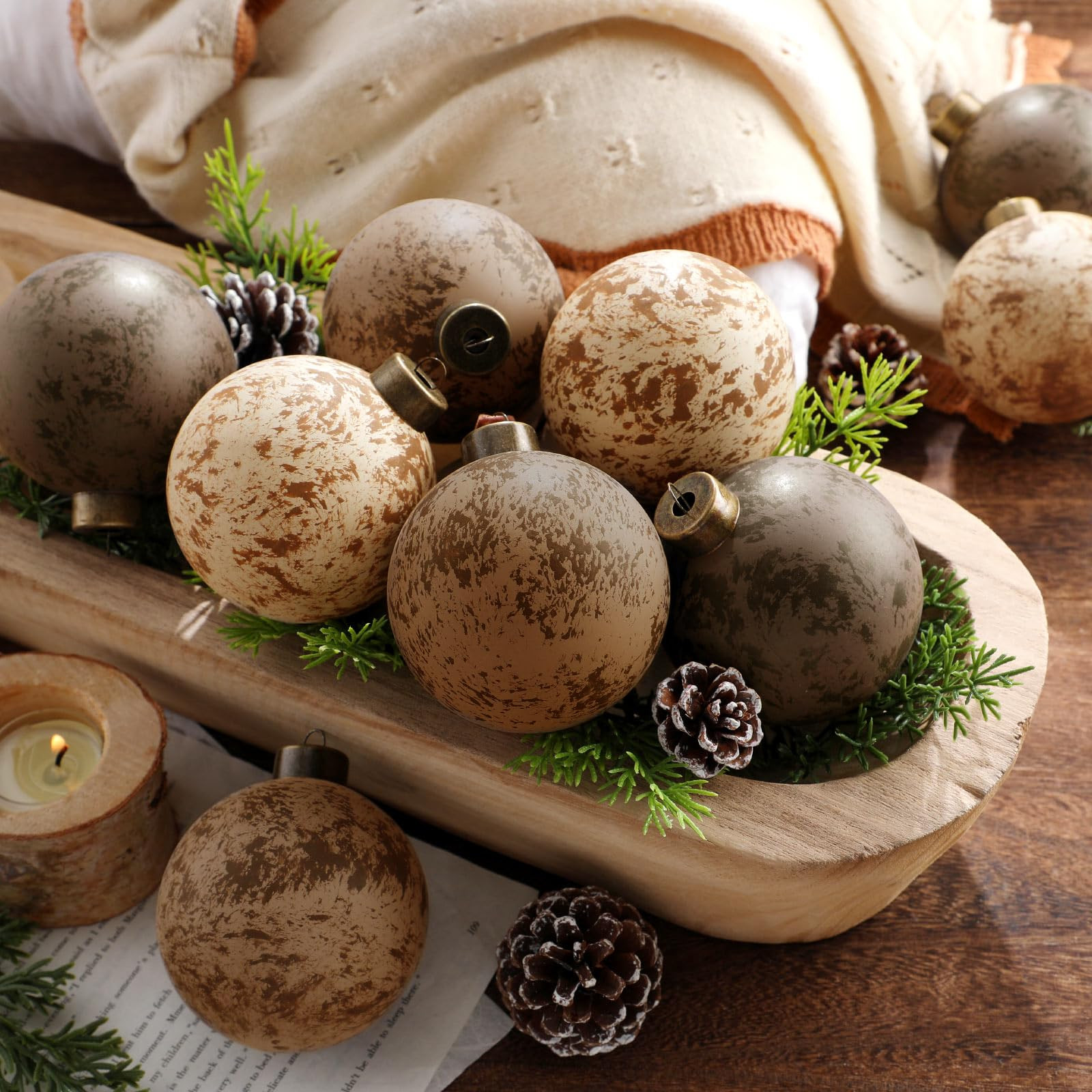 12 Pcs Neutral Christmas Textured Rusty Balls Ornaments 3.15'' Rustic Hanging Shatterproof Electr... | Amazon (US)