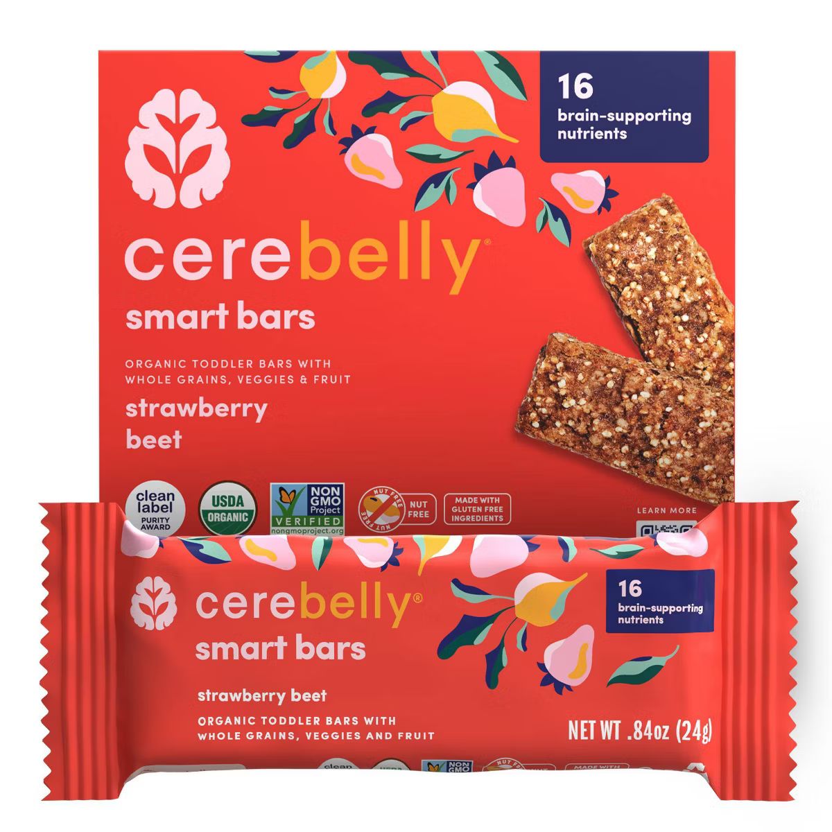 Cerebelly Organic Strawberry Beet Smart Snack Bars - 4.2oz/5pk | Target