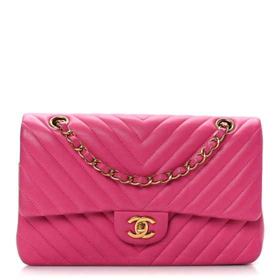 Lambskin Chevron Quilted Medium Double Flap Pink | FASHIONPHILE (US)