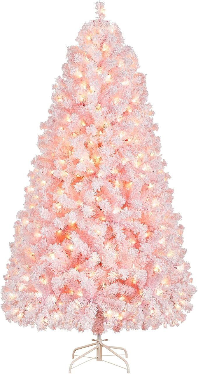 Yaheetech 6ft Pre-lit Snow Flocked Pink Artificial Christmas Tree with Incandescent Warm White Li... | Amazon (US)