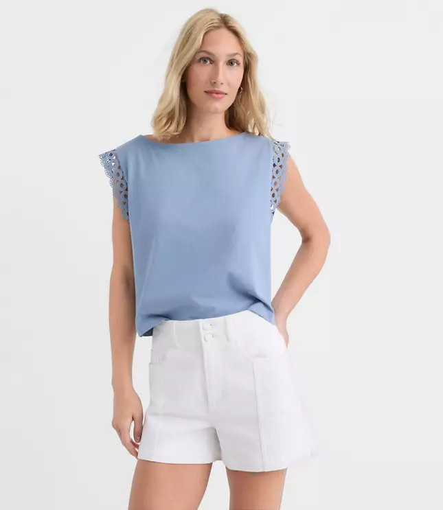 Crochet Trim Modern Wedge Tee | LOFT