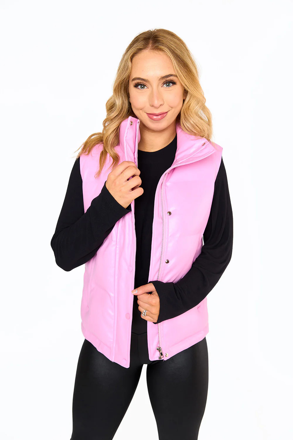 BuddyLove | Helen Vegan Leather Puffer Vest | Bubble Gum | BuddyLove