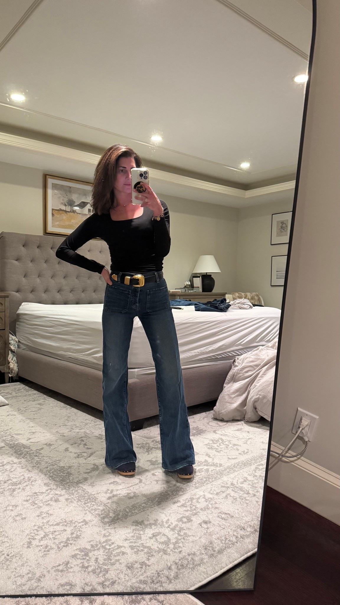 Nili lotan front sailor fit pocket denim fall fit square neck black top statement belt 

#LTKSeasonal #LTKStyleTip #LTKPetite