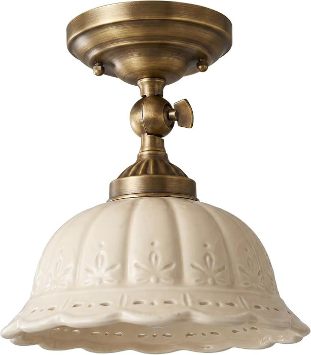 French Vintage Semi Flush Mount Ceiling Light, 8.6 Inch Ceramic Shade Hallway Light Fixture with ... | Amazon (US)