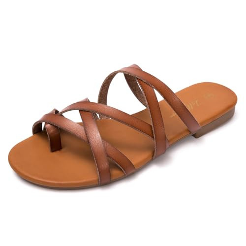 Luffymomo Women's Elastic Strap Flat Sandals Fisherman Open Toe Sandal(6 M US Brown) | Amazon (US)