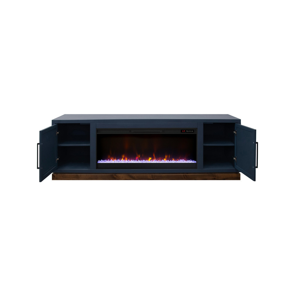 Nora 81 Inch Fireplace TV Stand with 42 Inch Electric Fireplace and Remote Control In Blue and Whiskey | 1stopbedrooms