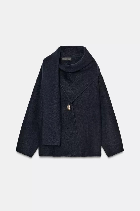 SHORT KNIT COAT WITH SCARF | Zara UK