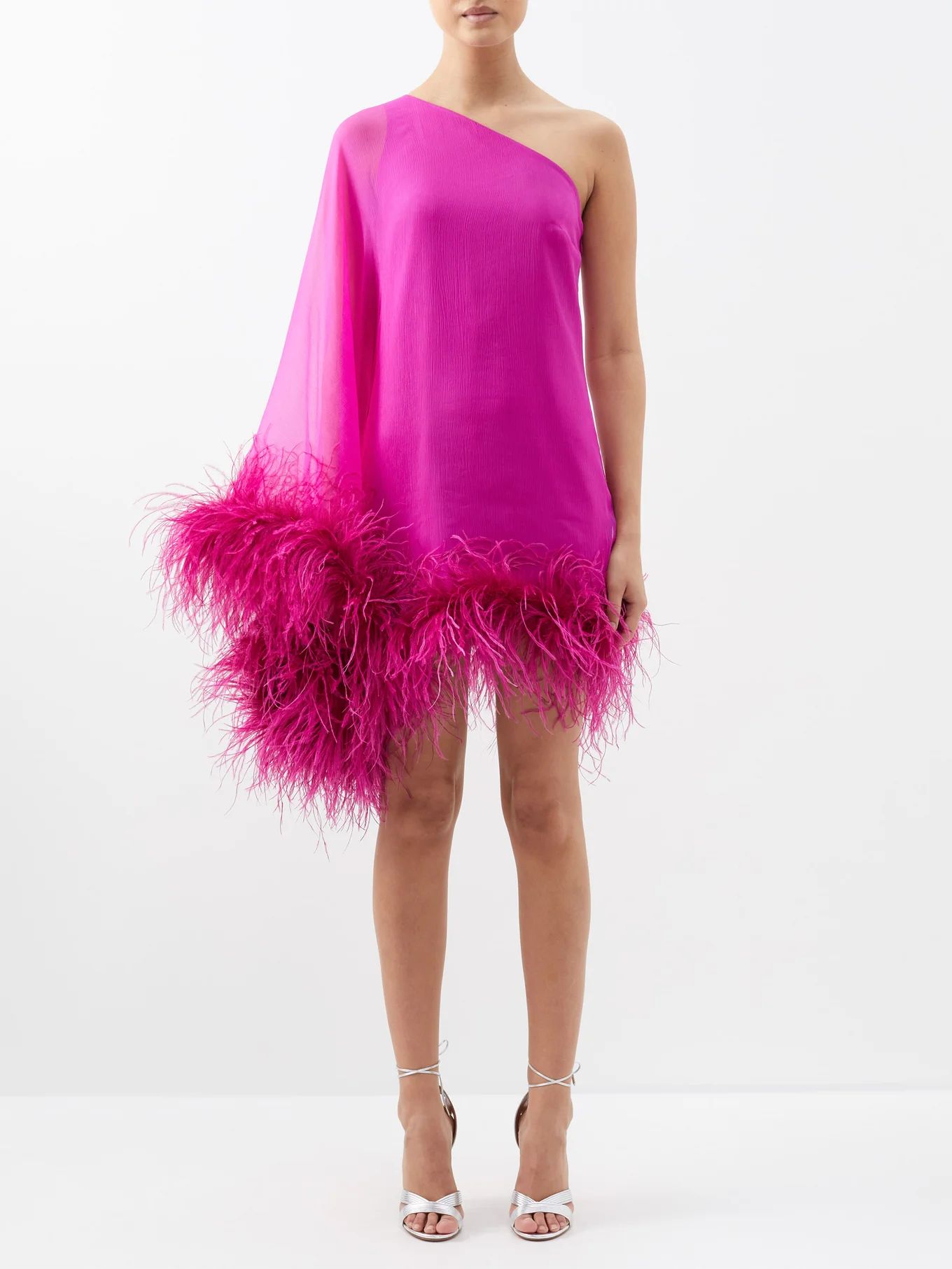 Ubud Spirito one-shoulder feather-trim silk dress | Matches (APAC)