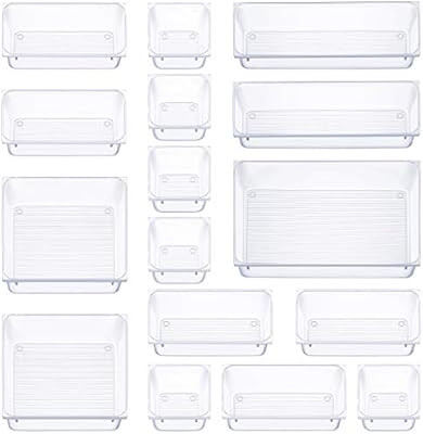 Amazon.com: 16 Pcs Drawer Organizer Set Dresser Desk Drawer Dividers - 5 Size Bathroom Vanity Cos... | Amazon (US)