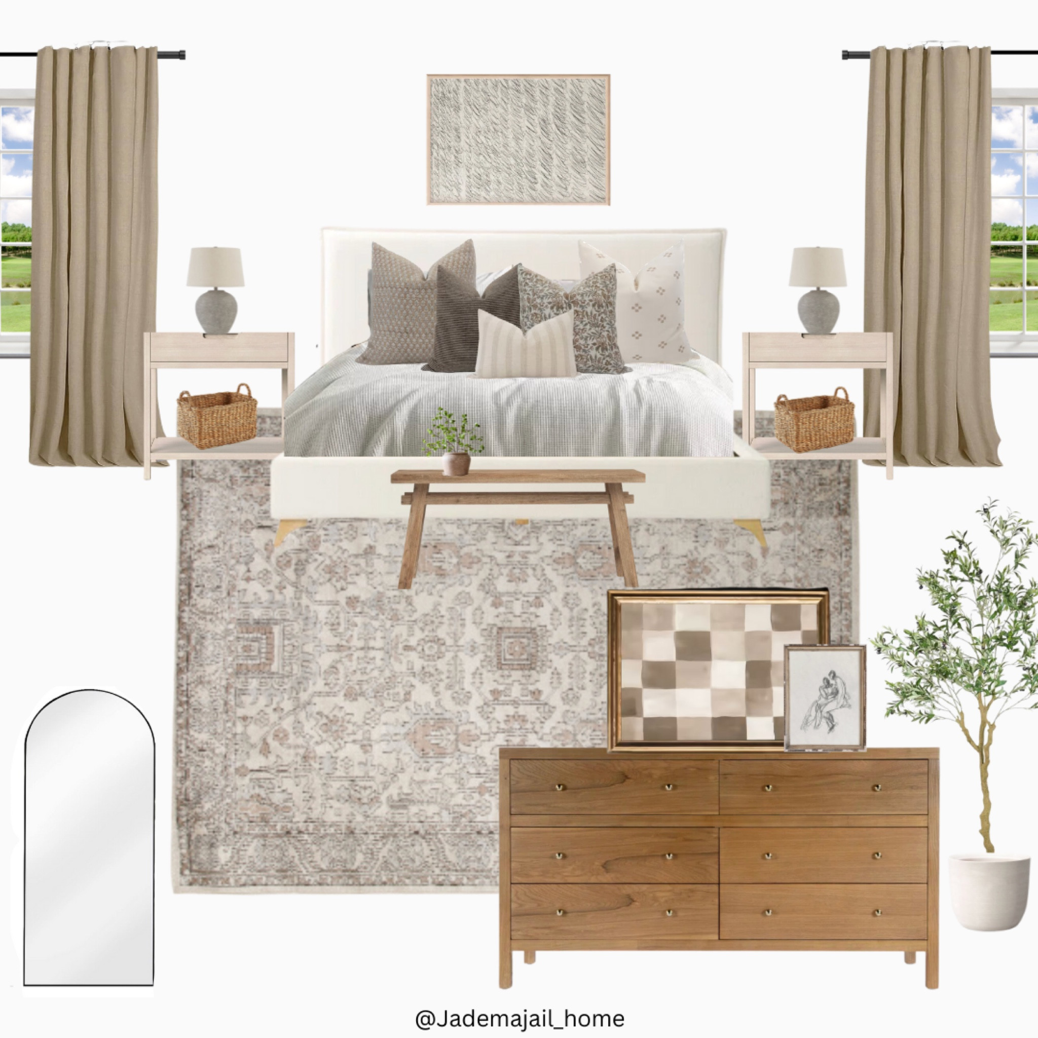 Organic bedroom inspiration 🫶🏼

Oak dresser, artificial tree, wall art, minimalist mood board, organic mood board, rug, full body mirror, curtains, king bed, decorative bedroom pillows, night stands, lamps, bench, baskets, modern home, home decor, transitional home decor

#LTKfindsunder100 #LTKhome #LTKfamily