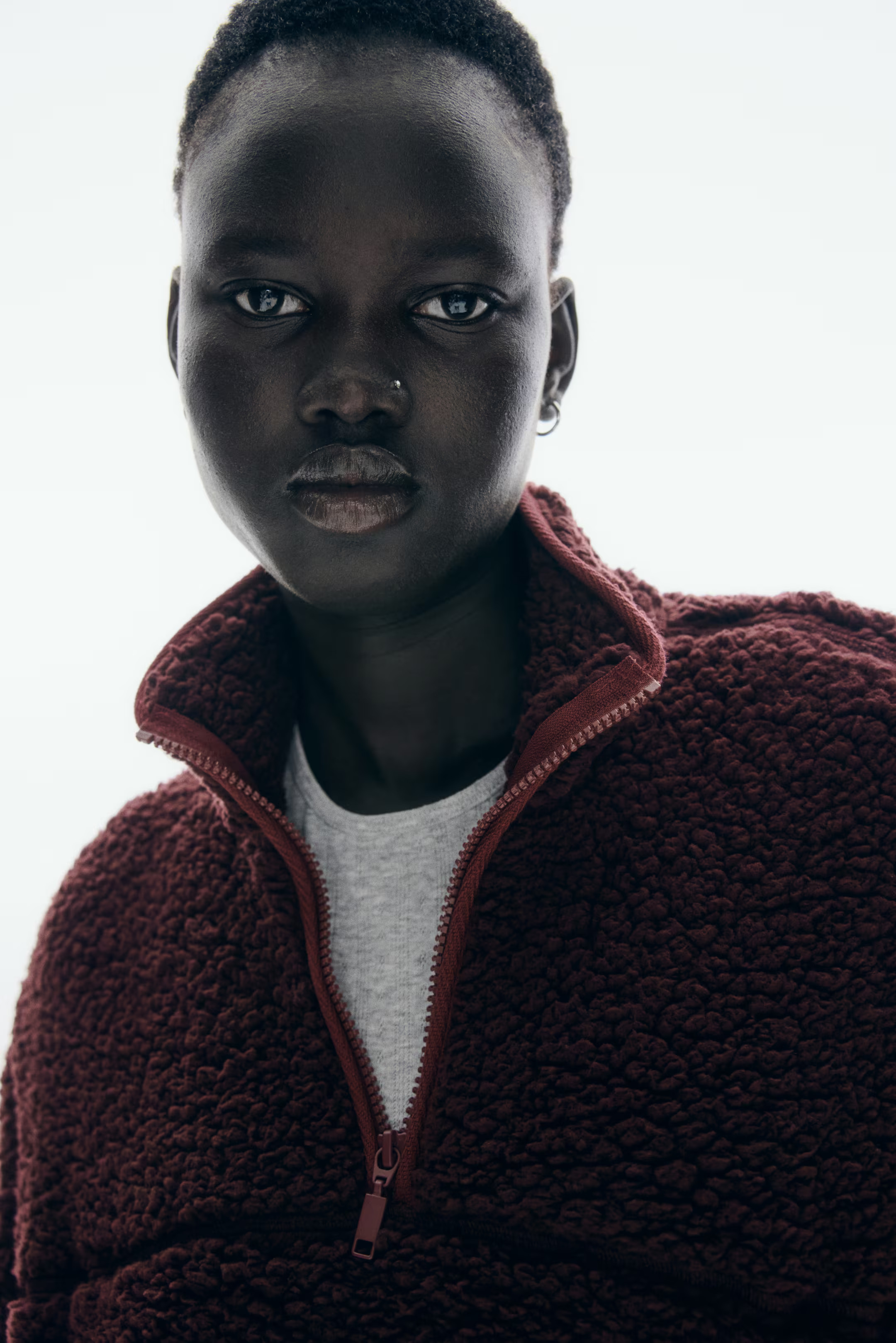 Half-Zip Teddy Fleece Sweatshirt - Burgundy - Ladies | H&M US | H&M (US + CA)