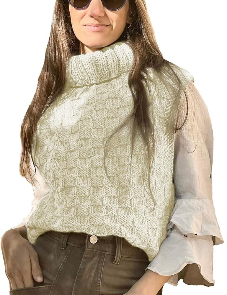 Huaqiao Womens Turtleneck Sweater Vest Sleeveless Pullover Knit Tank Tops Loose Solid Color Knitwear | Amazon (US)