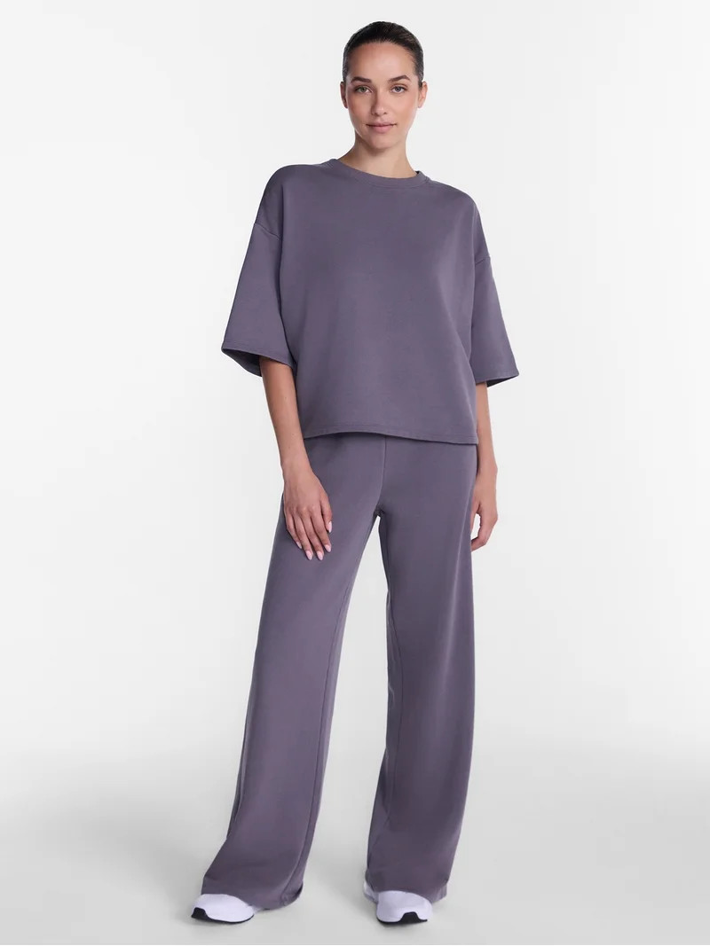 Athletic Works Women's and Women's Plus French Terry Cropped Boxy Tee, Sizes XS-4X | Walmart (US)