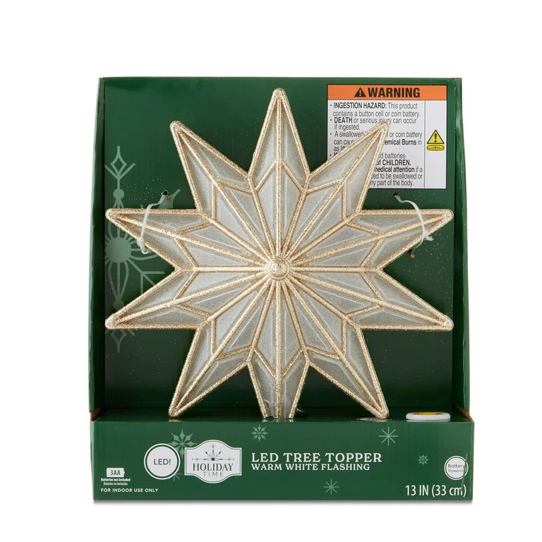 LED Snowflake Christmas Tree Topper, Gold, 13", by Holiday Time - Walmart.com | Walmart (US)