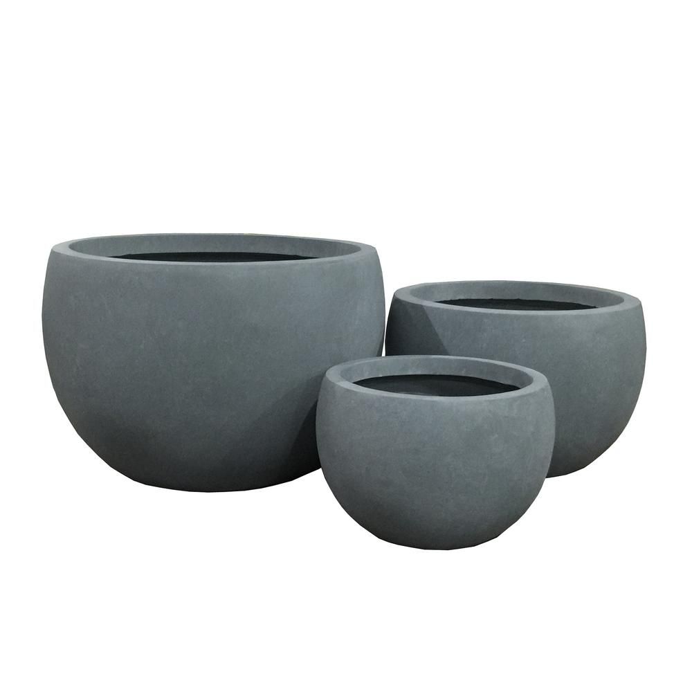 KANTE 13 in. Tall Slate Gray Lightweight Concrete Round Outdoor Planter (Set of 3) | The Home Depot