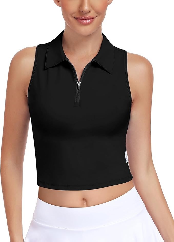 Soneven Women's Sleeveles Golf Shirt Zip Up Polo Shirts Moisture Wicking V Neck Tennis Top Racerb... | Amazon (US)