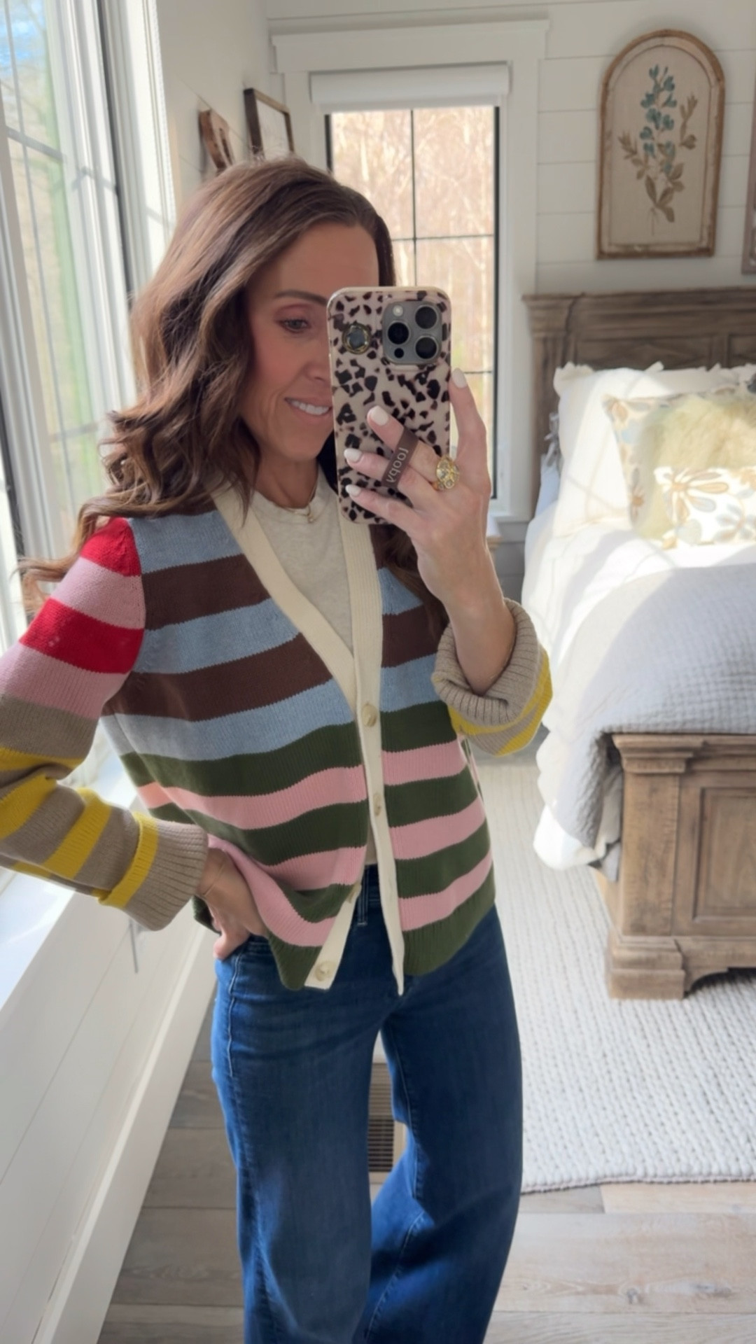 Stripe cardigan sweater. Winter style. 
Sweater S. Tee S. Loafers TTS.

#LTKootd #LTKOver40 #LTKSeasonal