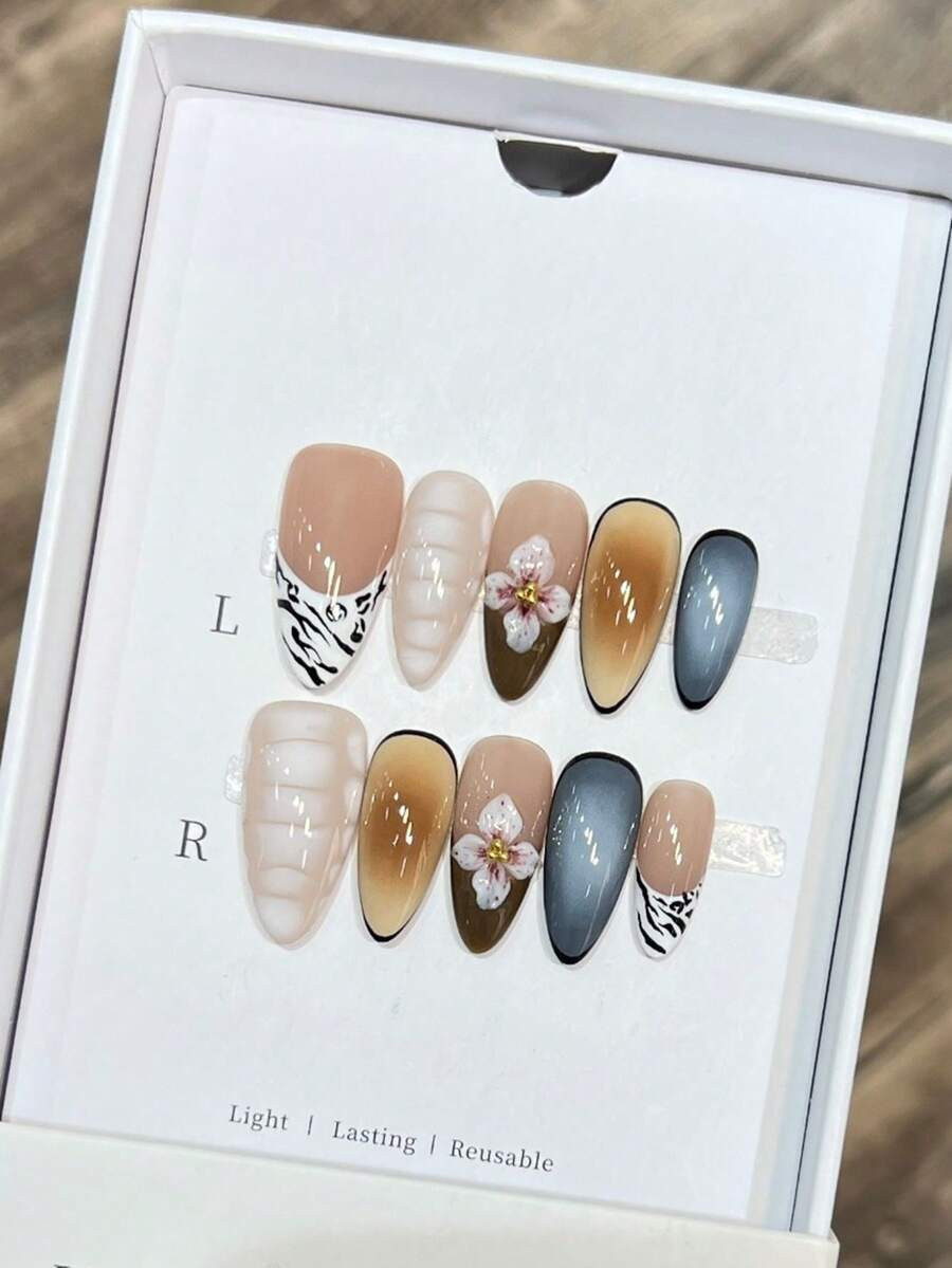 10 Pieces/Pack, European And American Style Long Thin Pointed Nails, Press On Nail Press One Acry... | SHEIN