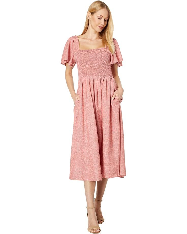 Madewell Linen-Blend Lucie Smocked Midi Dress | Zappos