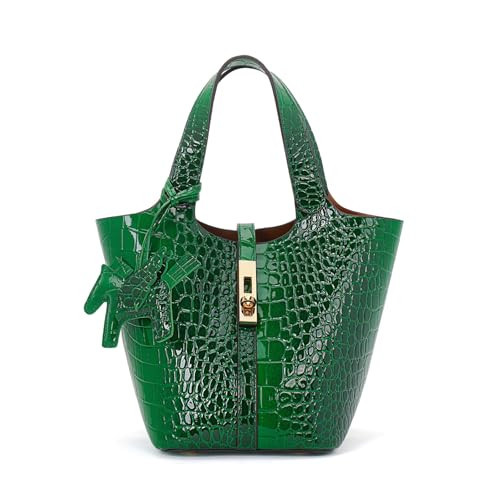 Kadynow Tote Bag for Women Vegan Leather Bucket Purse for Women Crocodile Pattern Top Handle Handbag Shoulder Bag with Detachable Small Purse Green | Amazon (US)