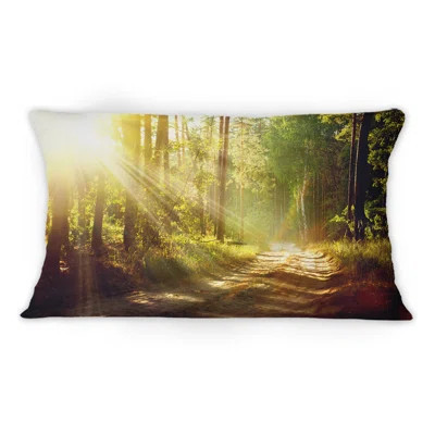 Rays Of Sun Shining Through Fog In Old Forest - Cabin And Lodge Printed Throw Pillow | Wayfair North America