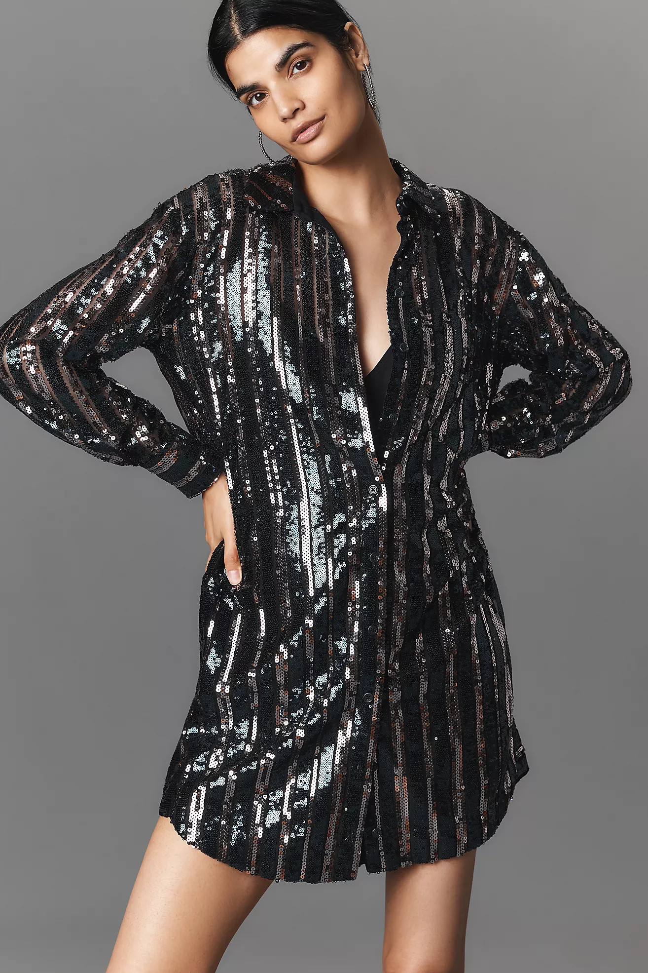The Soren Sequin Mini Shirt Dress by Maeve | Anthropologie (US)