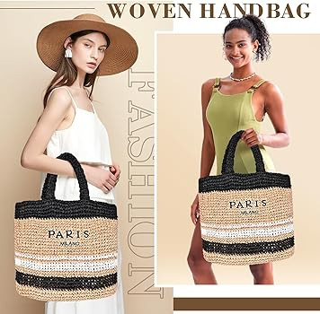 Bolsa de playa grande de paja para mujer, bolsa de hombro tejida de verano, bolsos de paja y bols... | Amazon (US)